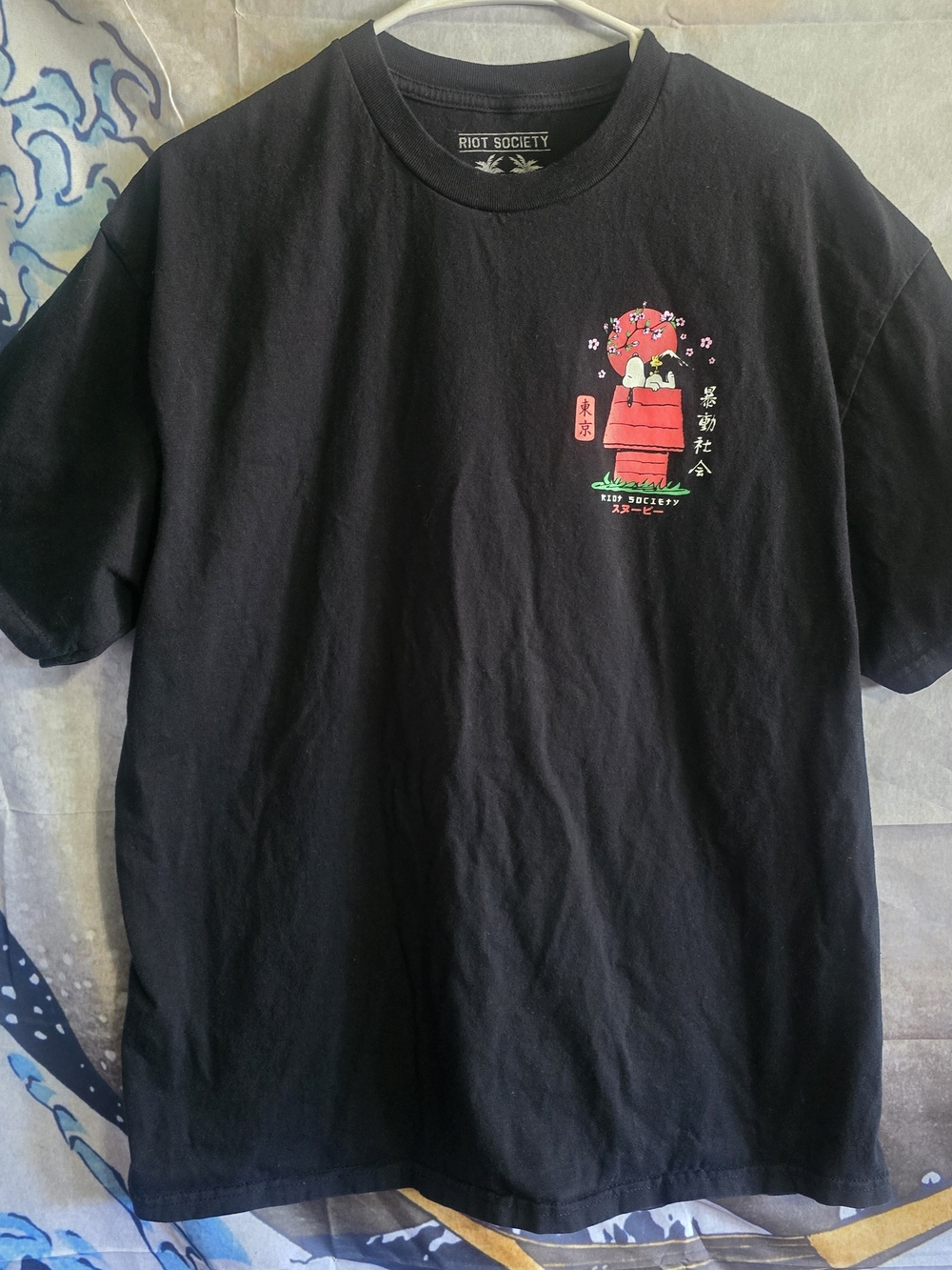 Riot Society Black Graphic Tee with Red & Green Accent